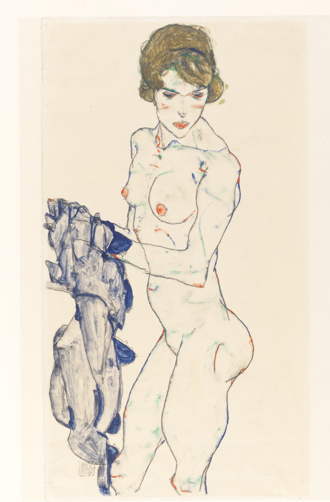 Egon_Schiele_Standing_Female_Nude_with_Blue_Cloth_-674x1024