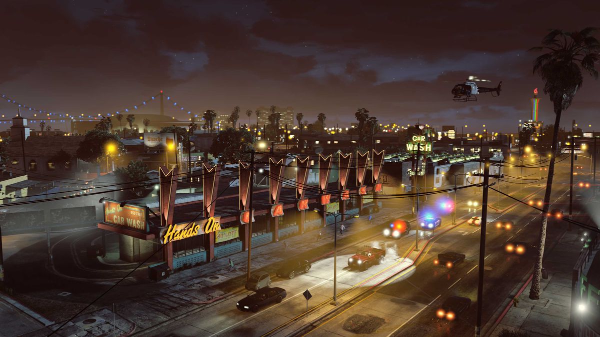 Escena de tráfico nocturno en la versión de próxima generación de Grand Theft Auto 5