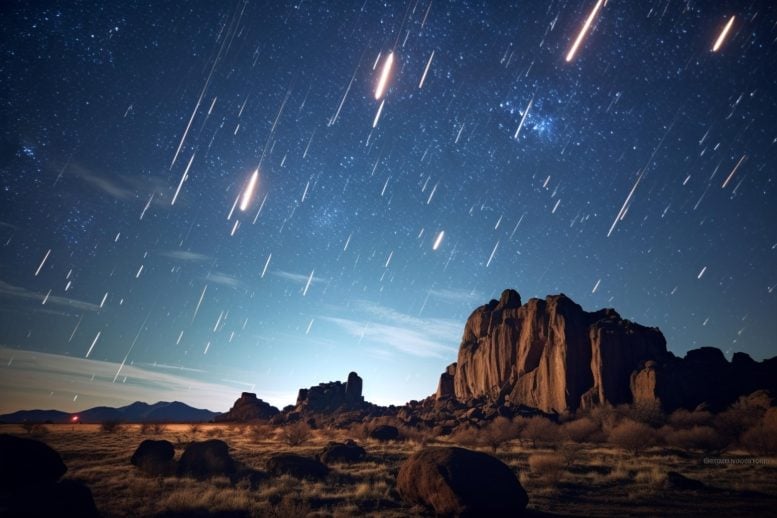 Concepto artístico de lluvia de meteoritos.