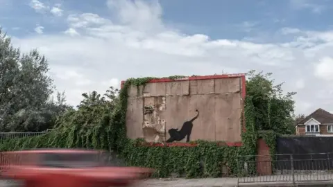 Imagen de Banksy de un gato extendido 