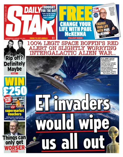 El titular de la portada del Daily Star dice: "Los invasores extraterrestres nos acabarán a todos"